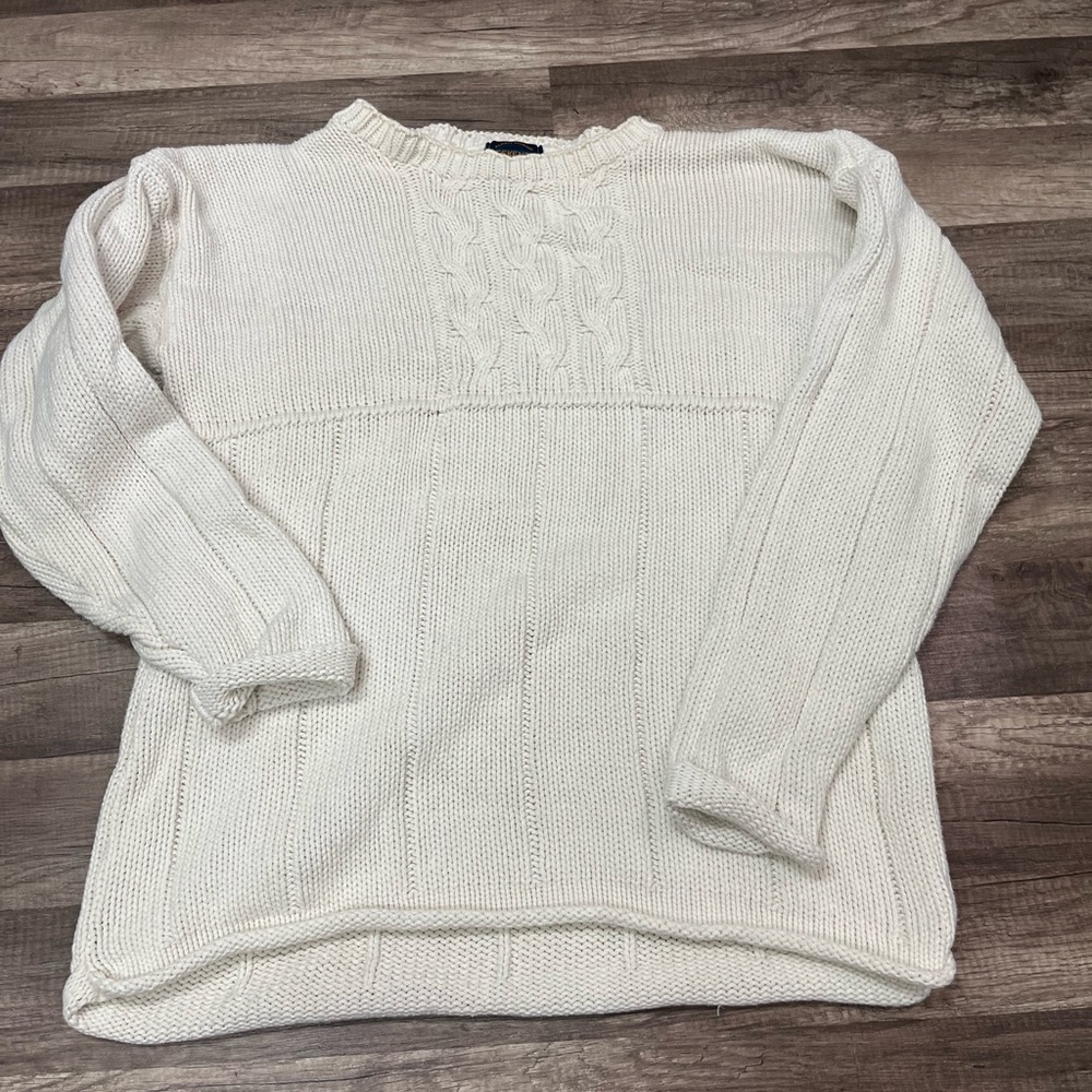 Mens Sweater Oversized Textured Crew Neck Pullover Size XL ivory